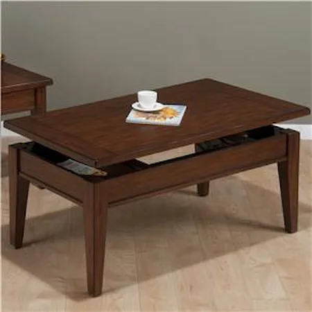 Casual Styled Lift Top Cocktail table with Oak Veneers